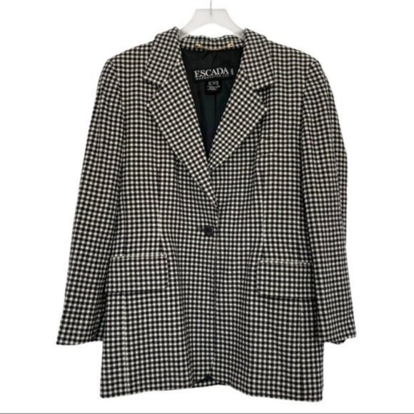 Escada Jackets & Blazers - Escada Vintage Wool/Angora Black And White Gingham Coat Size 42/M-L